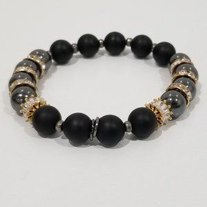 Feel Good™ - 8” Elastic Black Panther Bracelet - Hematite and Matte Onyx